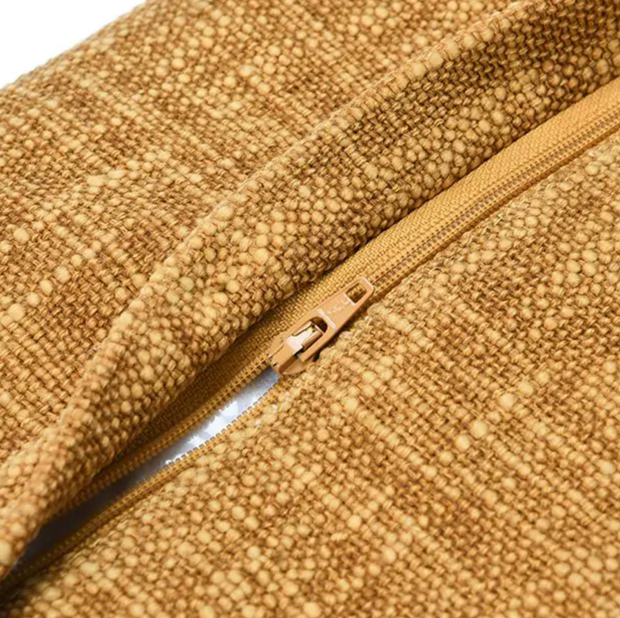 Woven Stripe & Tassel Cotton Pillow - Mustard