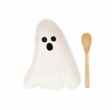 Stoneware Ghost Bowl with Bamboo Spoon