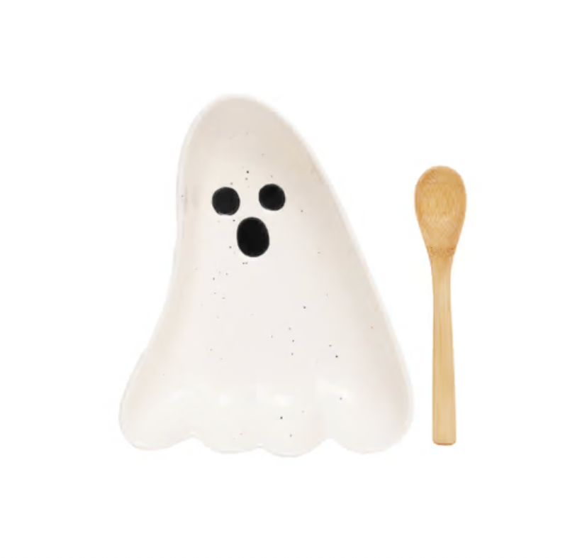 Stoneware Ghost Bowl with Bamboo Spoon