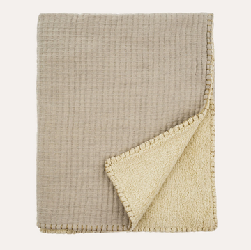Hand Stitched Cotton & Sherpa Throw - Stone Gray
