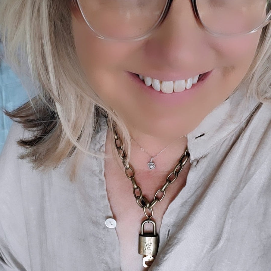 Upcycled Authentic LV Brass Lock w/Key  Necklace