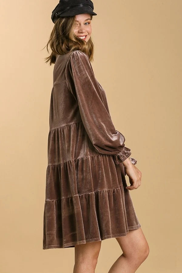 Velvet Button Down Tiered Dress