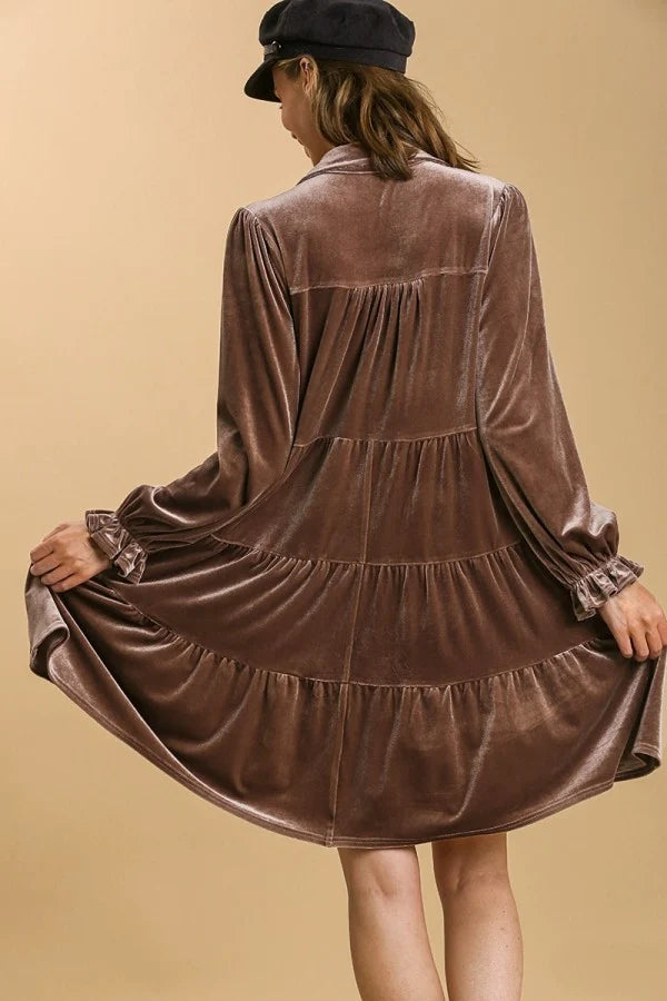 Velvet Button Down Tiered Dress