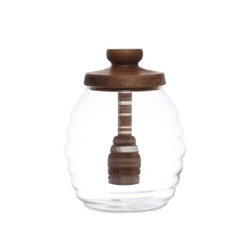 Glass Honey Jar with Wood Dipper & Lid