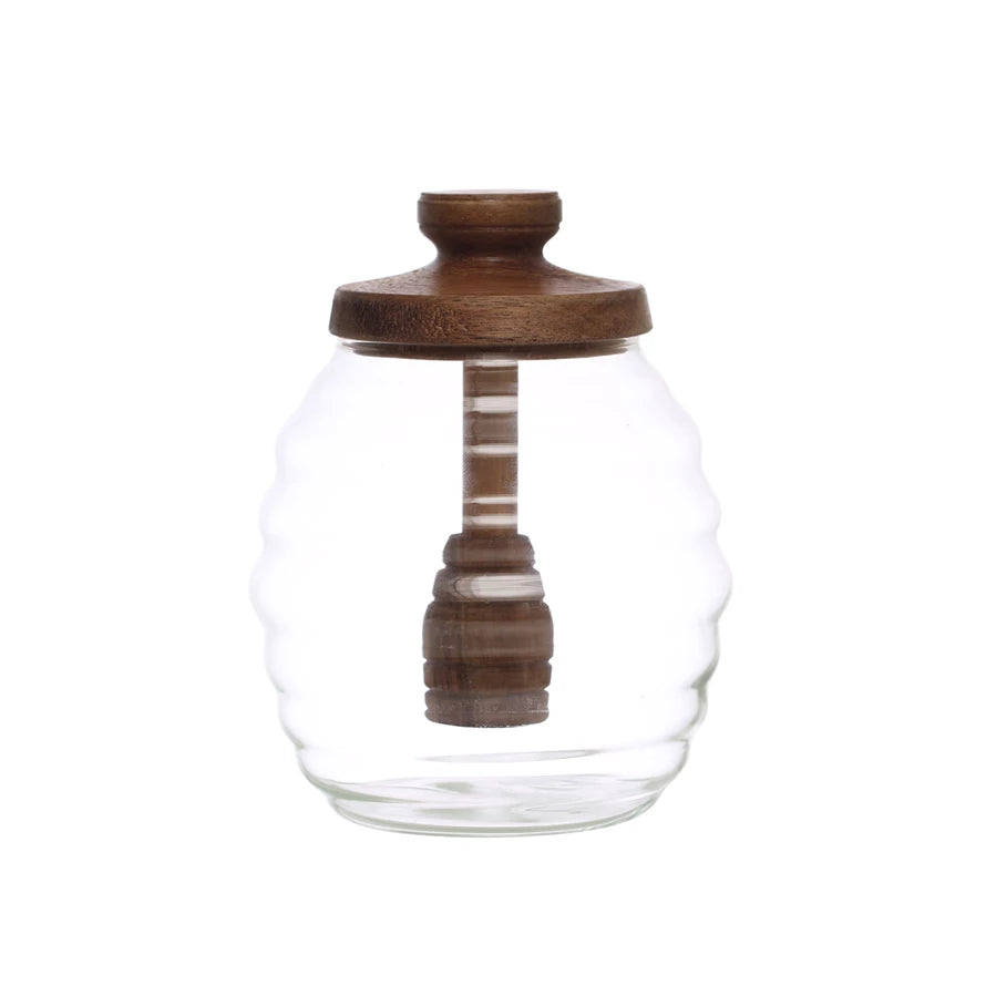 Glass Honey Jar with Wood Dipper & Lid