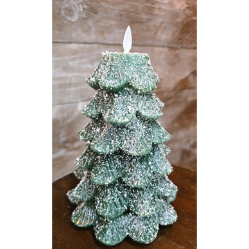 Battery Operated Frosted Green Tree Candle