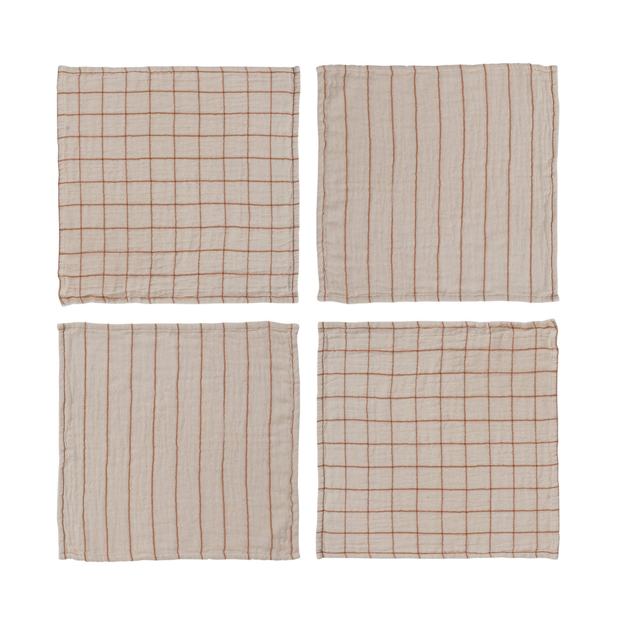 Set of 4 Square Cotton Napkins - Rust & Cream