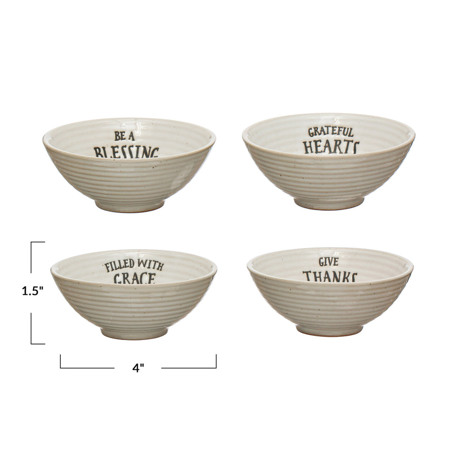 Stoneware Bowl with Stamped Saying