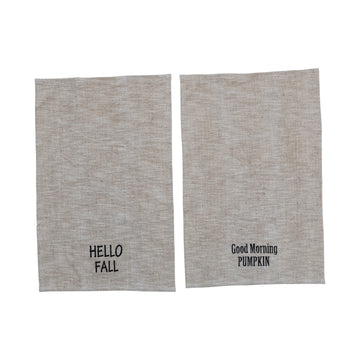 Embroidered Fall Saying Towel