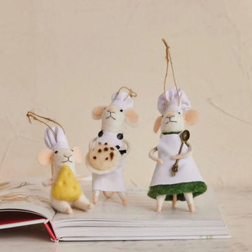 Handmade Felt Wool Ornament - Chef Mice