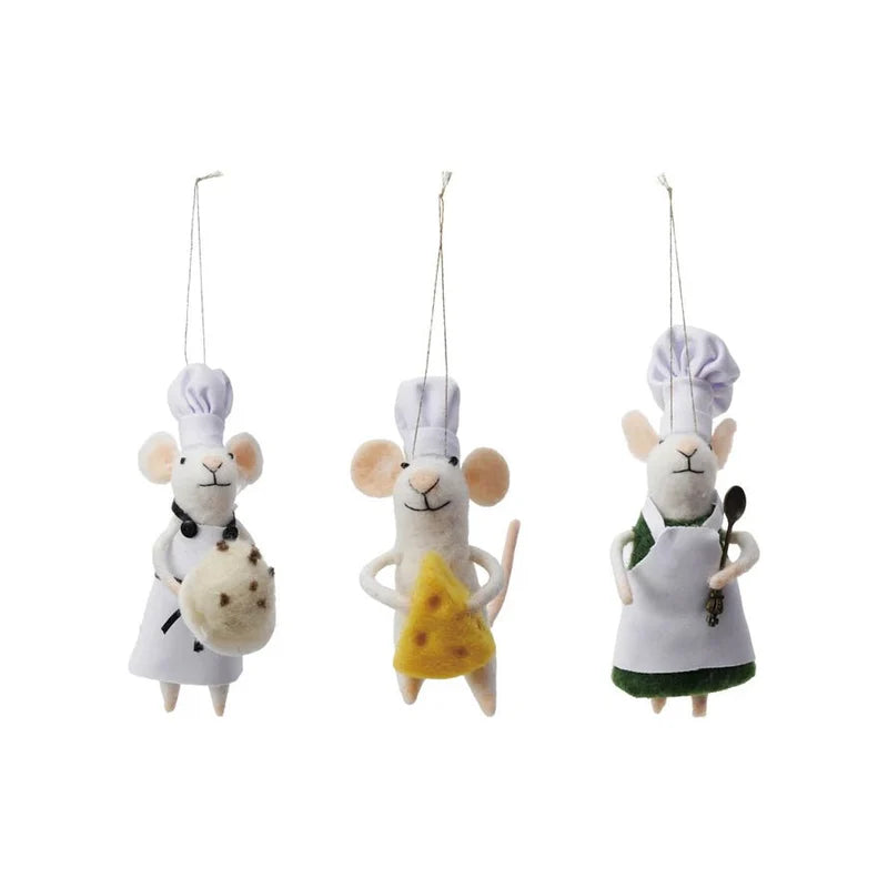 Handmade Felt Wool Ornament - Chef Mice