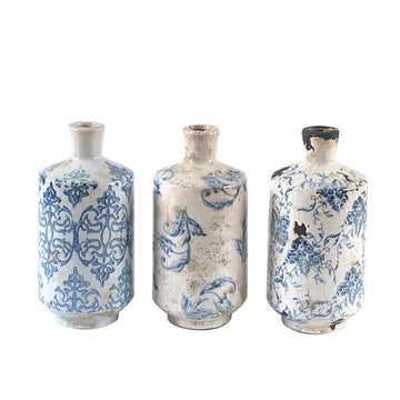 Blue Floral Terracotta Vase