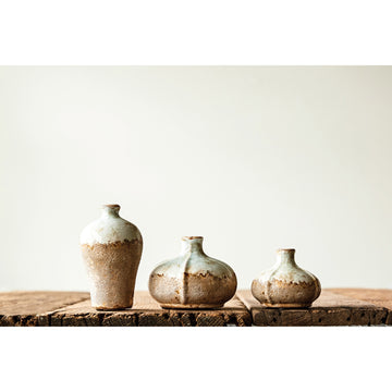 Set of 3 Distressed Blue & Terra Cotta Vases