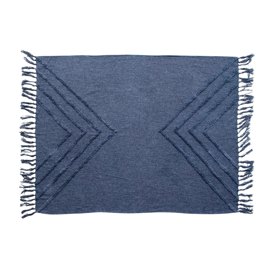 Tufted Chevron Pattern Throw with Tassels