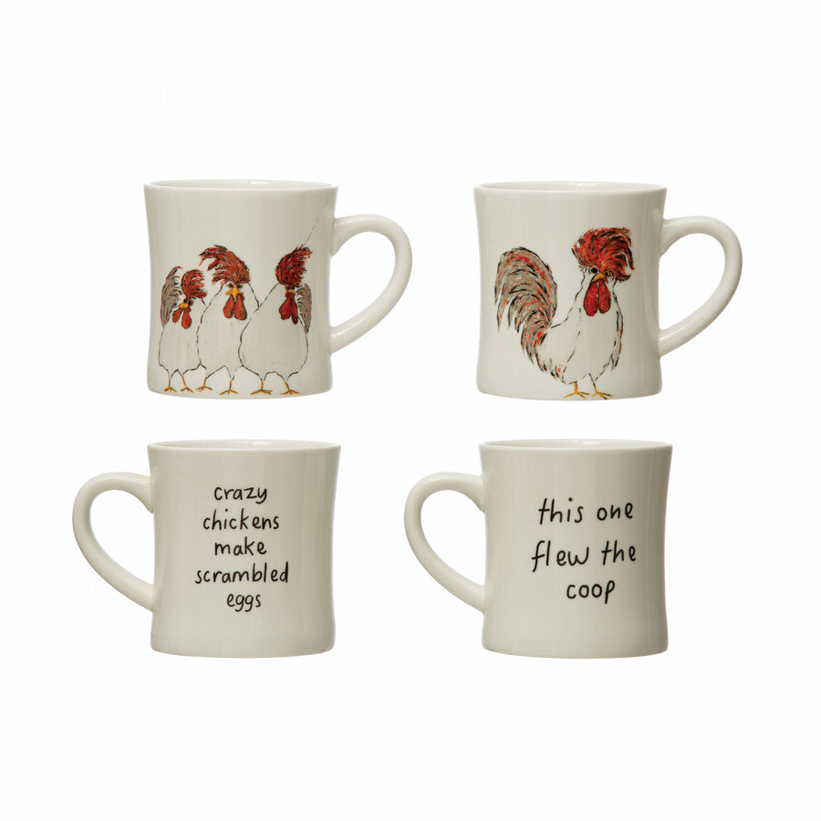 8 Ounce Stoneware Double-Sided Chicken Mug