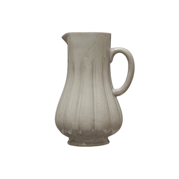 62 Ounce Fluted White Stoneware Pitcher