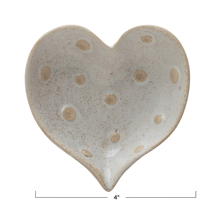 Stoneware Heart Dish with Spots