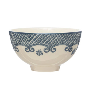 Hand-Stamped Blue Pattern Bowl