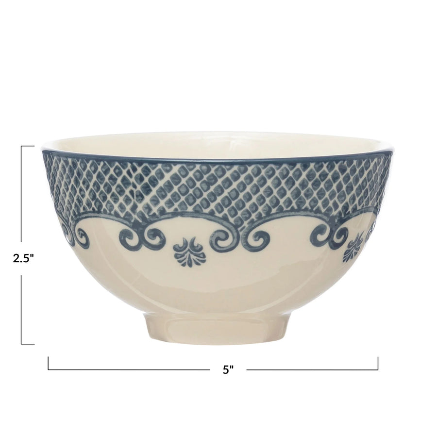 Hand-Stamped Blue Pattern Bowl