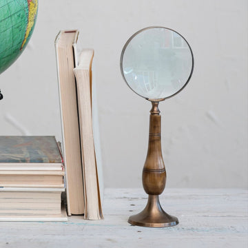 Brass Magnifying Glass with Carved Bone Handle