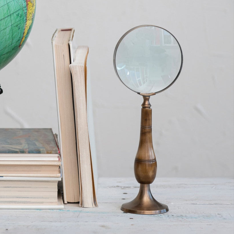 Brass Magnifying Glass with Carved Bone Handle