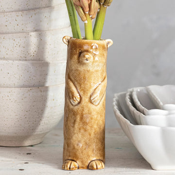 Stoneware Bear Bud Vase