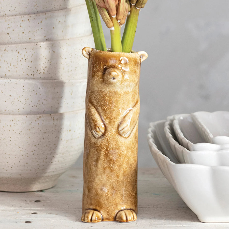 Stoneware Bear Bud Vase