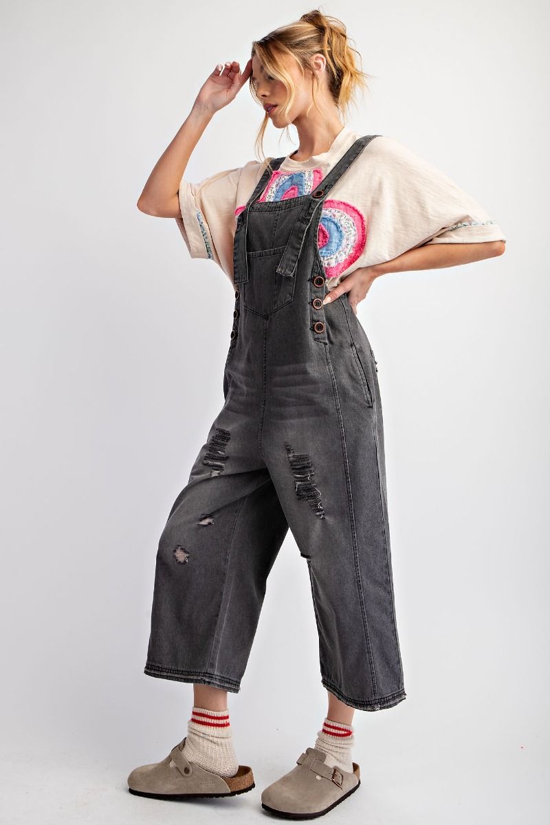 Distressed & Oversized Black Denim Overalls