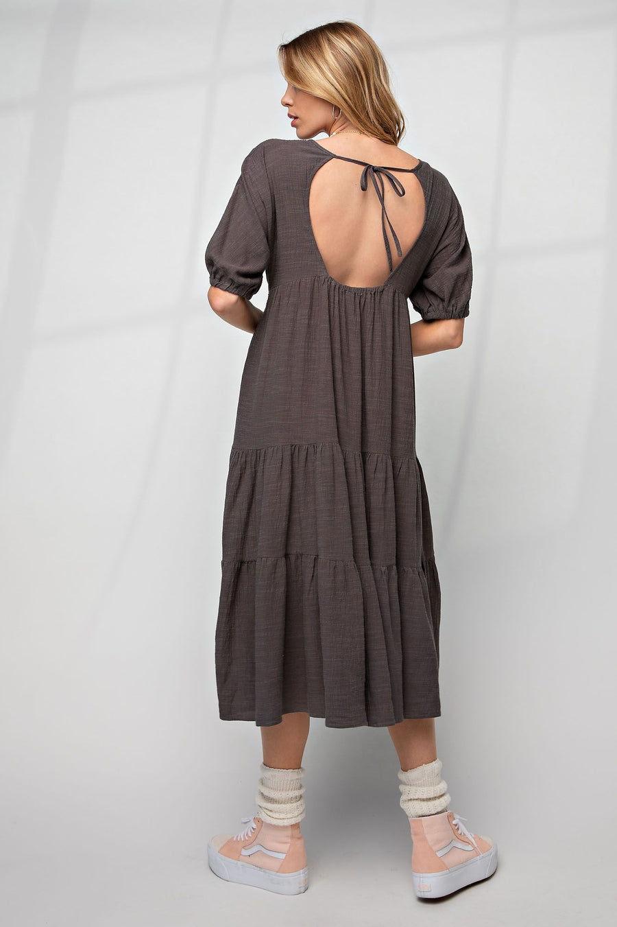Slate Button-Down Tiered Dress
