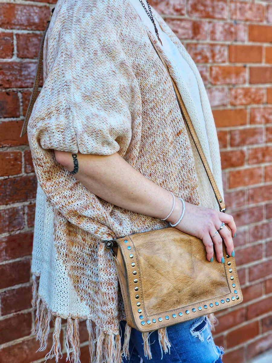 Terra Cotta & Cream Fringed Open Front Cardigan