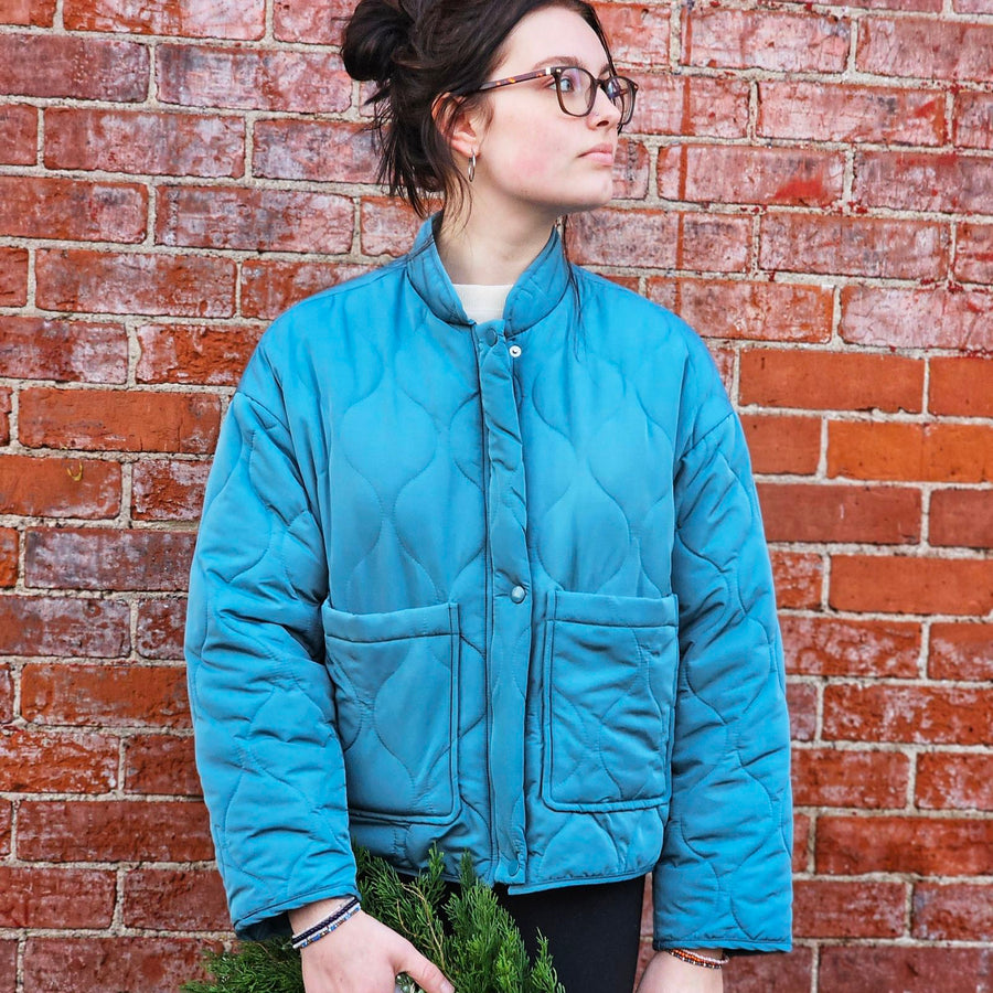 Teal Puffy Quilted Short Coat