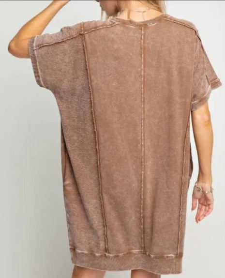 Mineral Washed Cotton T-Shirt Dress - Cocoa