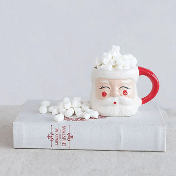 Hand Painted Stoneware Santa Mug