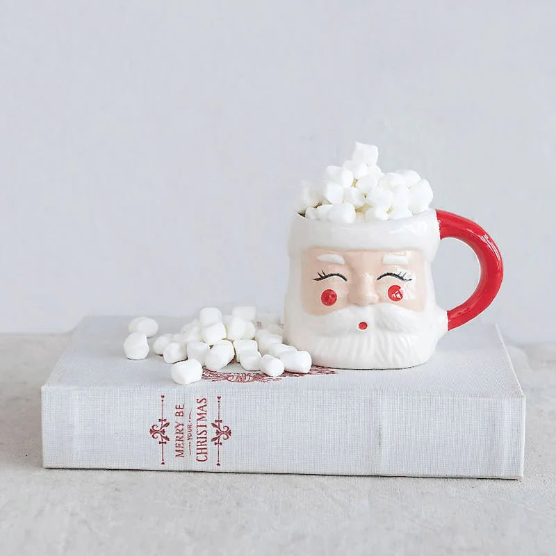 Hand Painted Stoneware Santa Mug