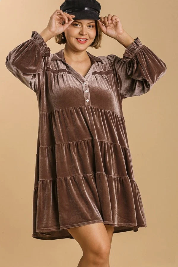 Velvet Button Down Tiered Dress