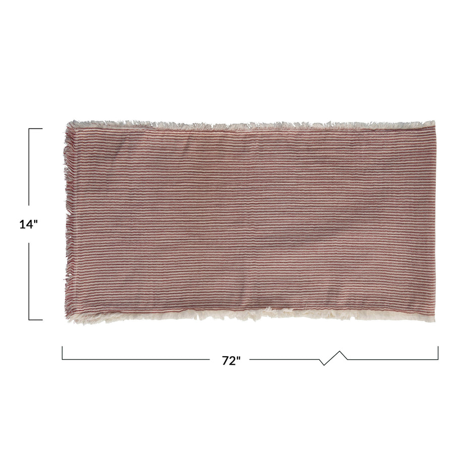 Cotton Red & White Stripe Tape Runner with Fringe