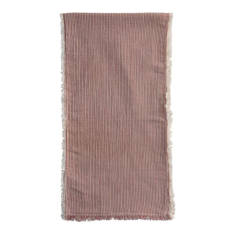 Cotton Red & White Stripe Tape Runner with Fringe