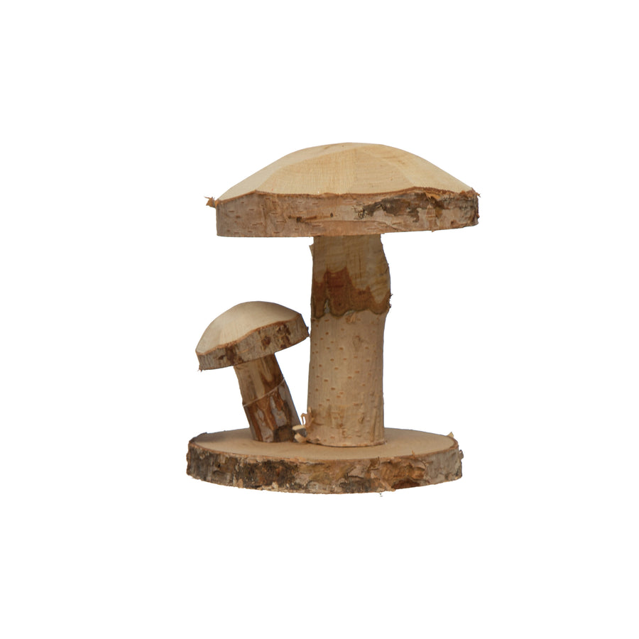 Hand-Carved Oak Wood Mushroom