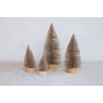 Set of 4 Glittered Champagne Bottle Brush Trees