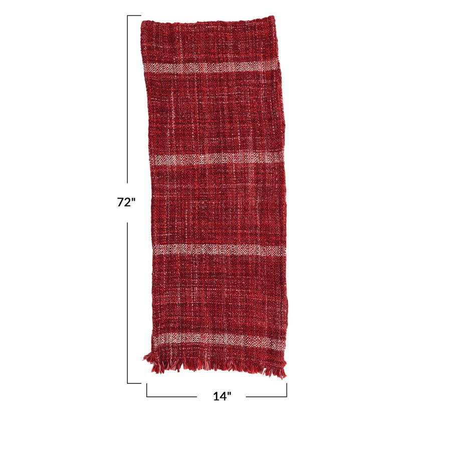 Wool Blend Stripe & Fringe Slub Table Runner - Burgundy