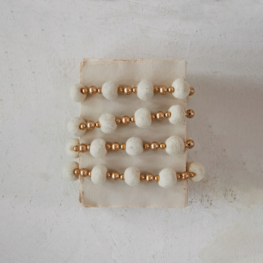 Handmade Wool & Felt Garland with Gold Beads