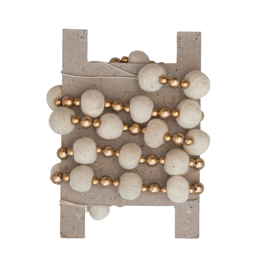 Handmade Wool & Felt Garland with Gold Beads