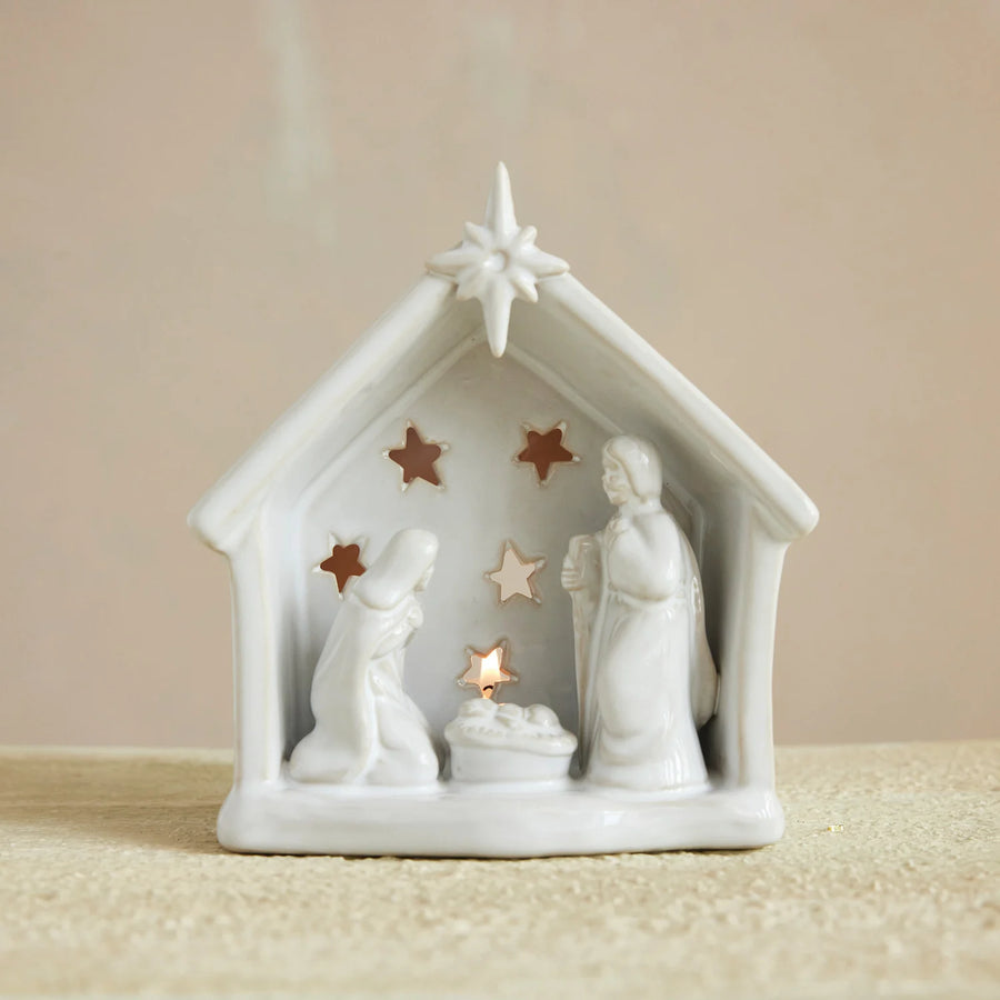 Stoneware Nativity Tealight Holder