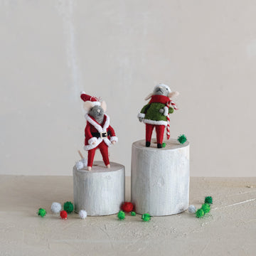 Handmade Felt Wool Ornament - Christmas Helper Mice