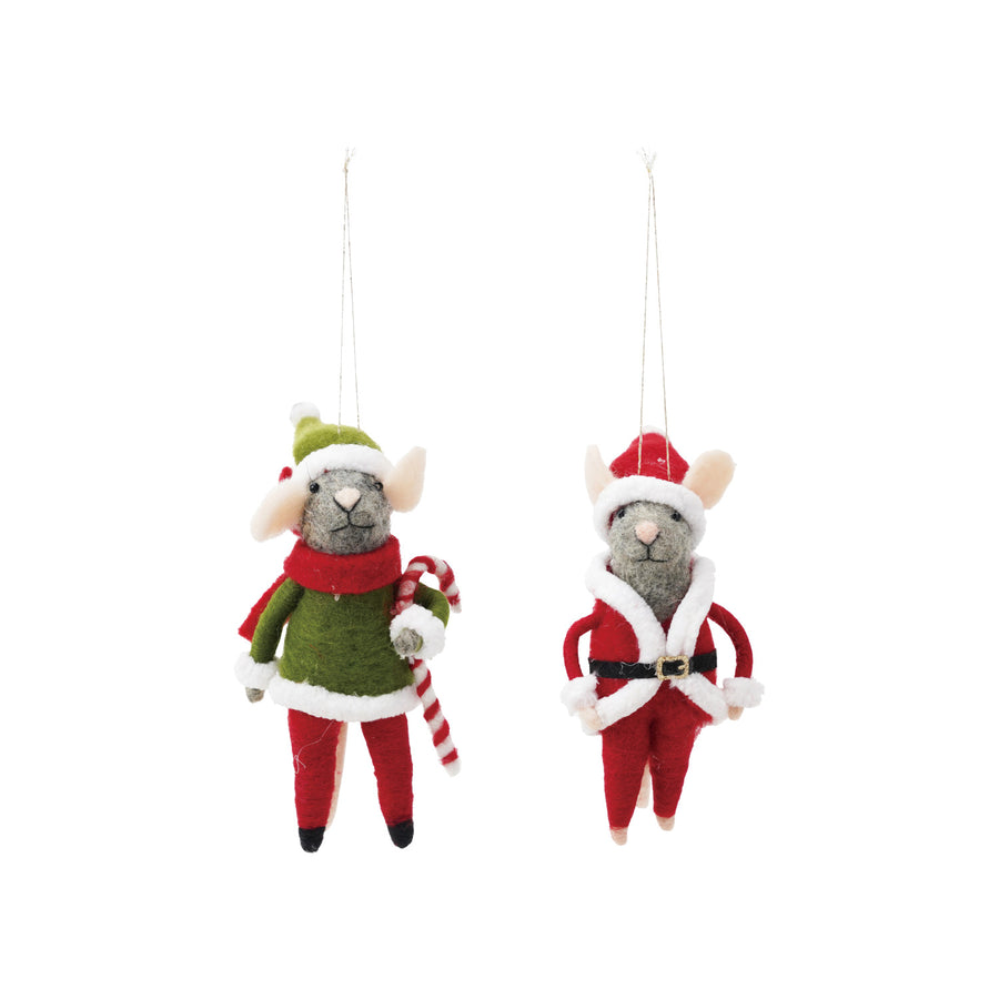 Handmade Felt Wool Ornament - Christmas Helper Mice