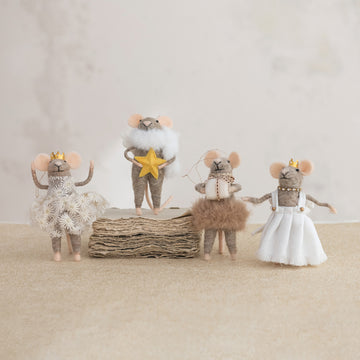 Handmade Felt Wool Ornament - Christmas Party Mice