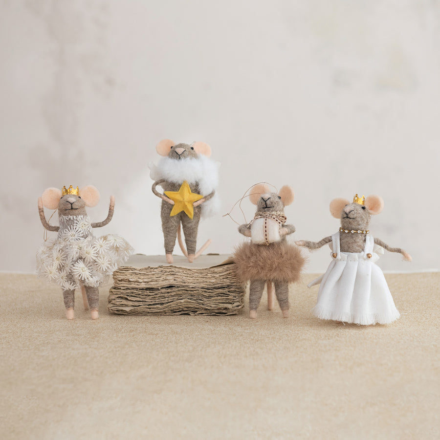 Handmade Felt Wool Ornament - Christmas Party Mice