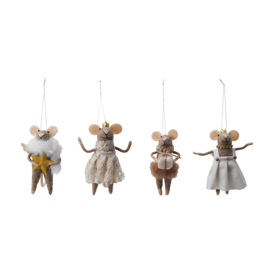 Handmade Felt Wool Ornament - Christmas Party Mice