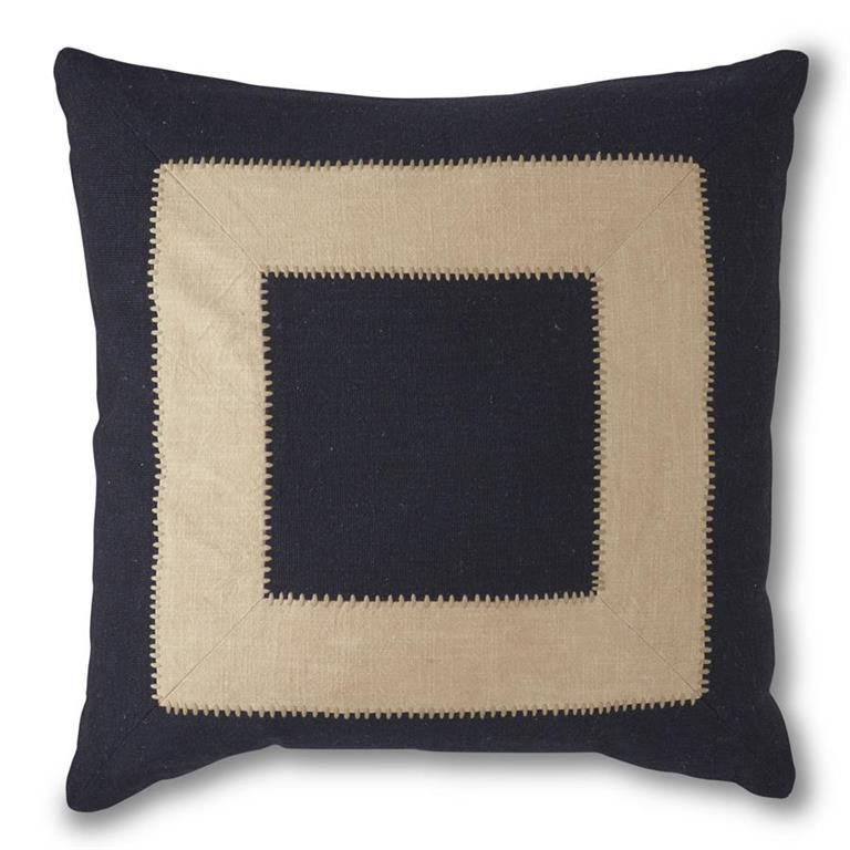 Navy & Cream Hand Embroidered Pillow