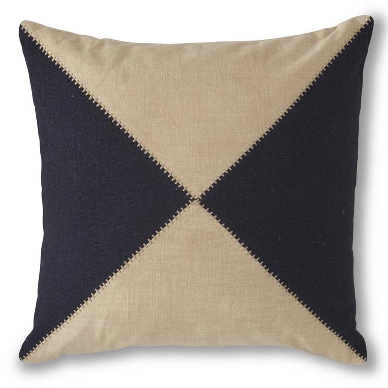 Navy & Cream Hand Embroidered Pillow